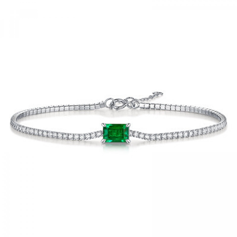 925 Sterling Silver Created Emerald Moissanite Bracelet